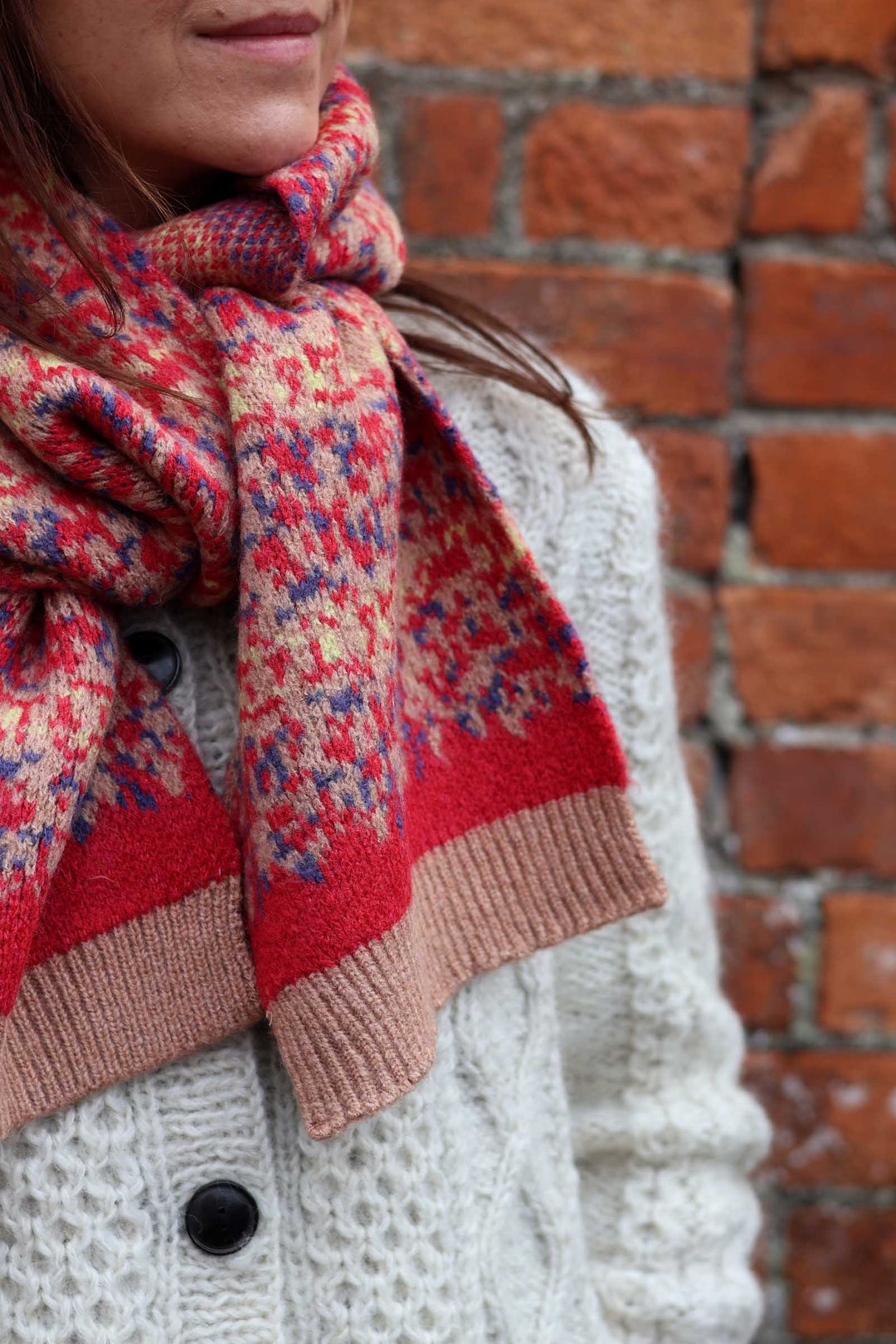 Match Patterned Scarf / Camel Red