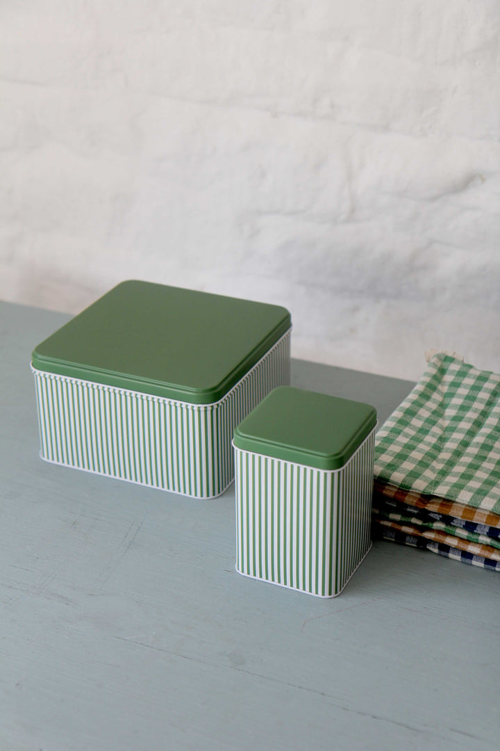 Green square tin canisters