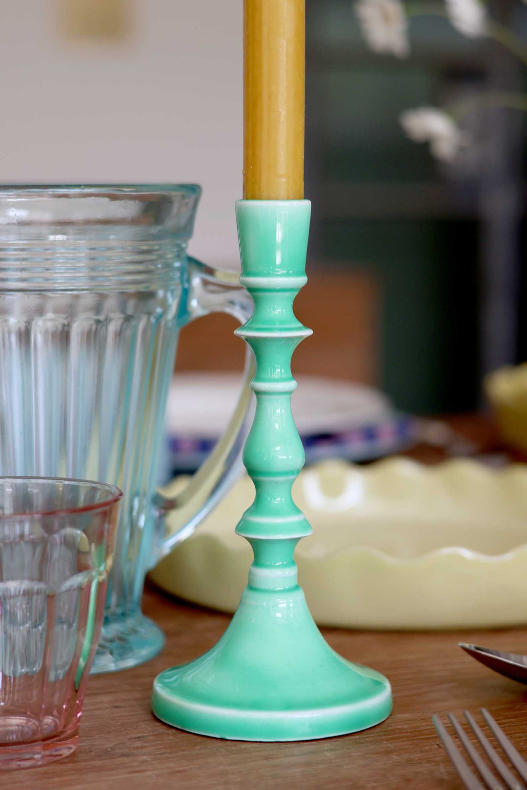 Enamel Candlestick 19cm / Green