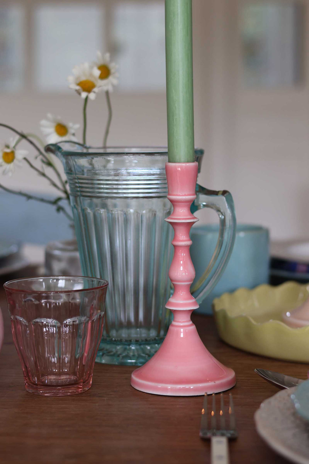 Enamel Candlestick 19cm / Pink