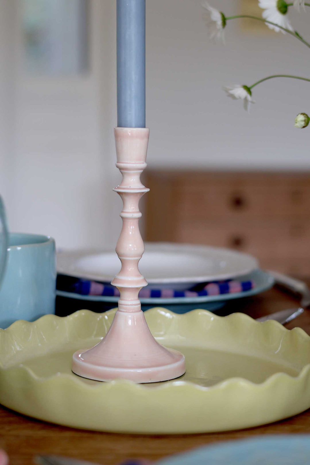 Enamel Candlestick 19cm / Soft Pink