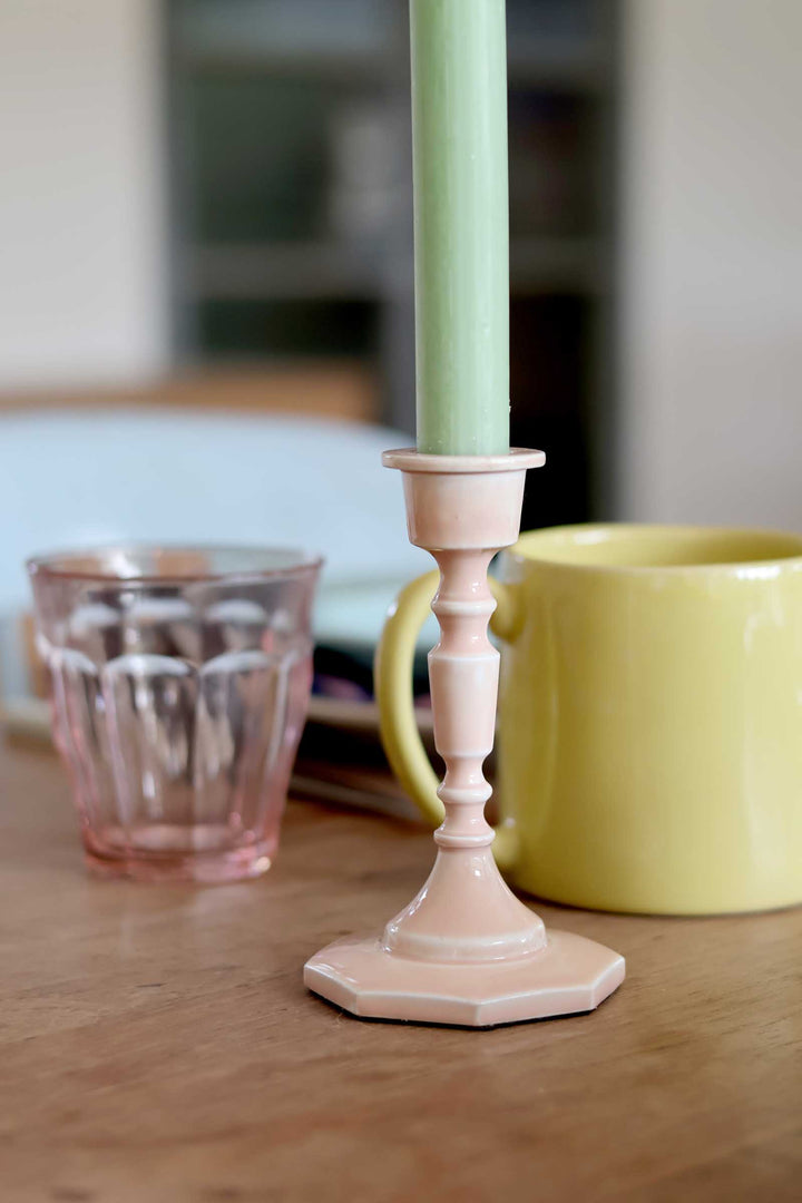 Enamel candlestick 13cm / Soft Pink
