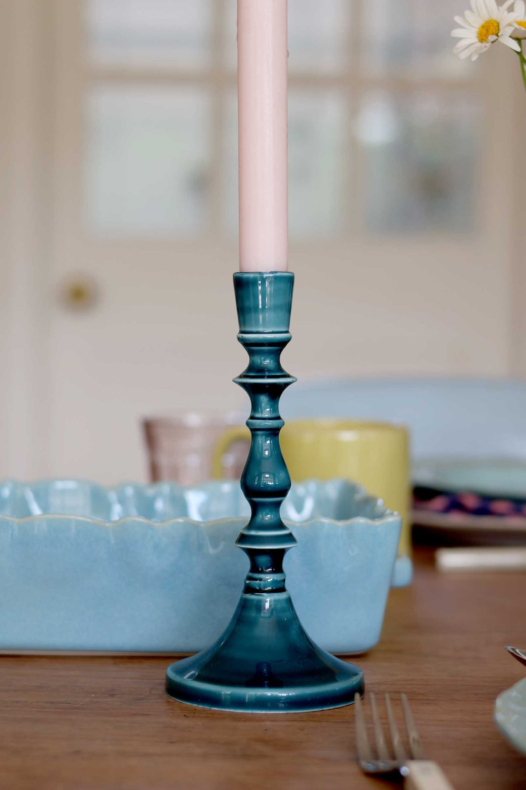 Enamel Candlestick 19cm / Blue