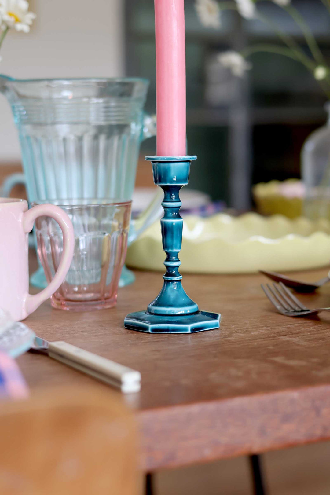 Enamel Candlestick 13cm / Blue