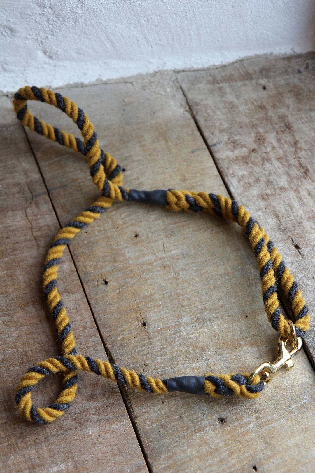 Wool Rope Dog Lead / Charcoal Mustard