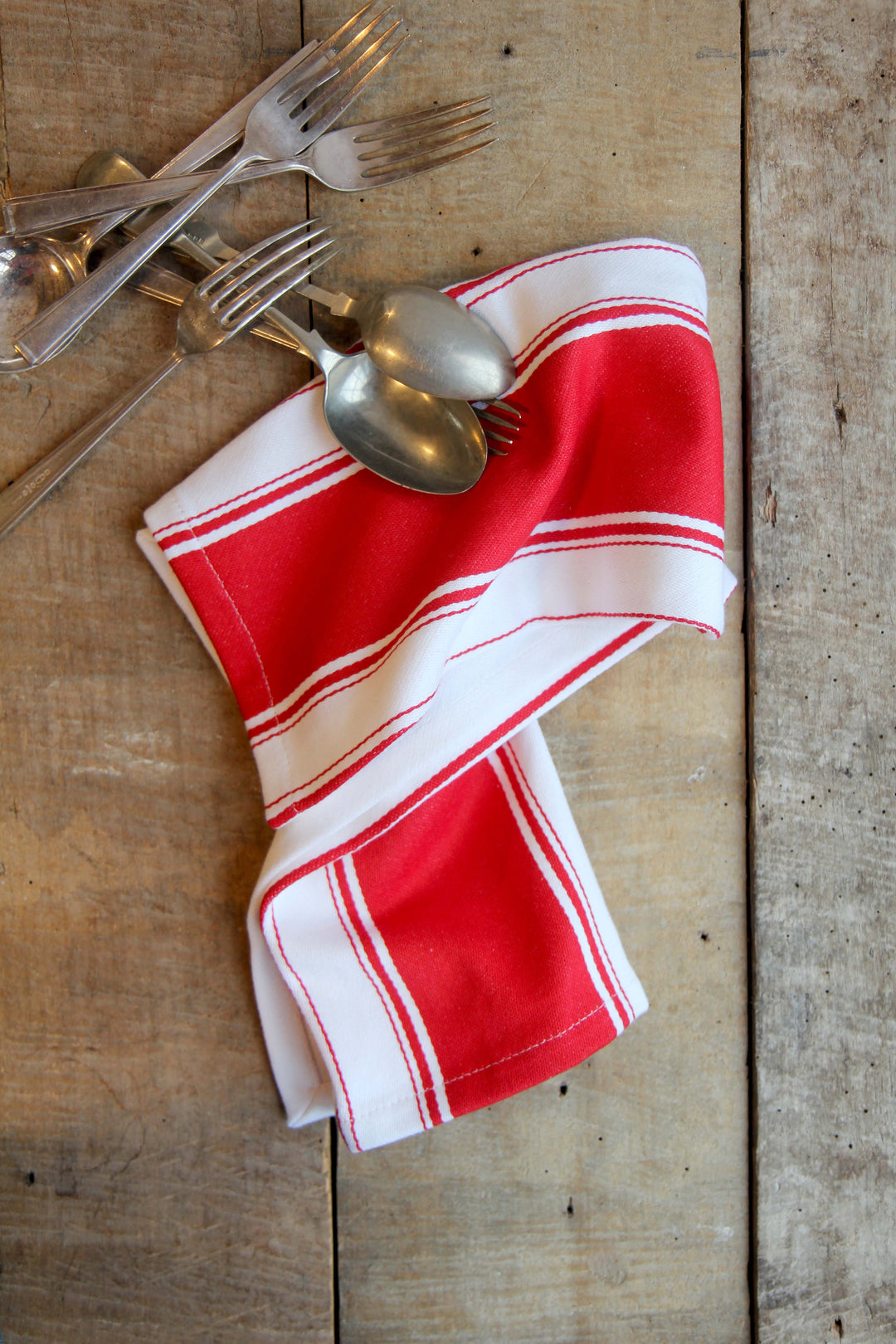 Cotton Striped Tea Towel / Scarlet