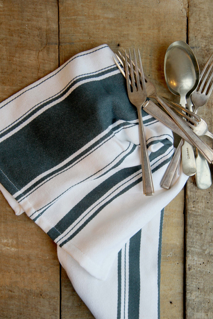 Cotton Striped Tea Towel / Ink Blue