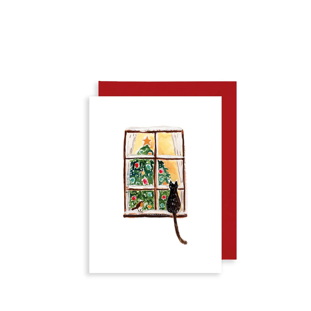 Mini Xmas Card Winter Window Cat