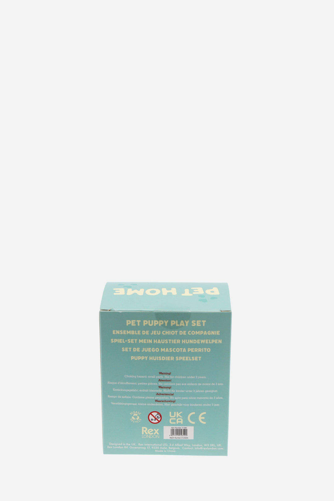toy dog packaging on a light green background