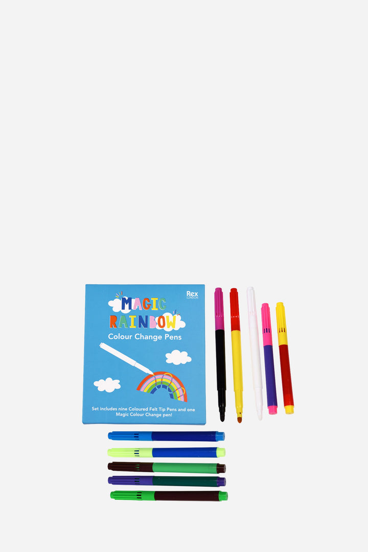 Set of colorful change pens with packaging on a white background