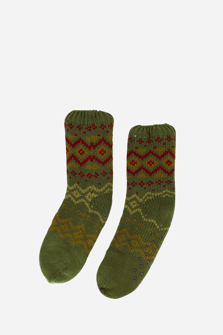 Men's Fairisle Slipper Socks / Ochre / Green