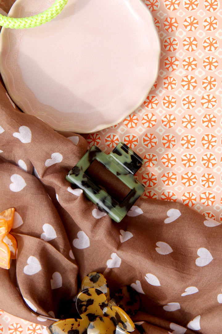 Mini Square Hair Claw Clip / Green