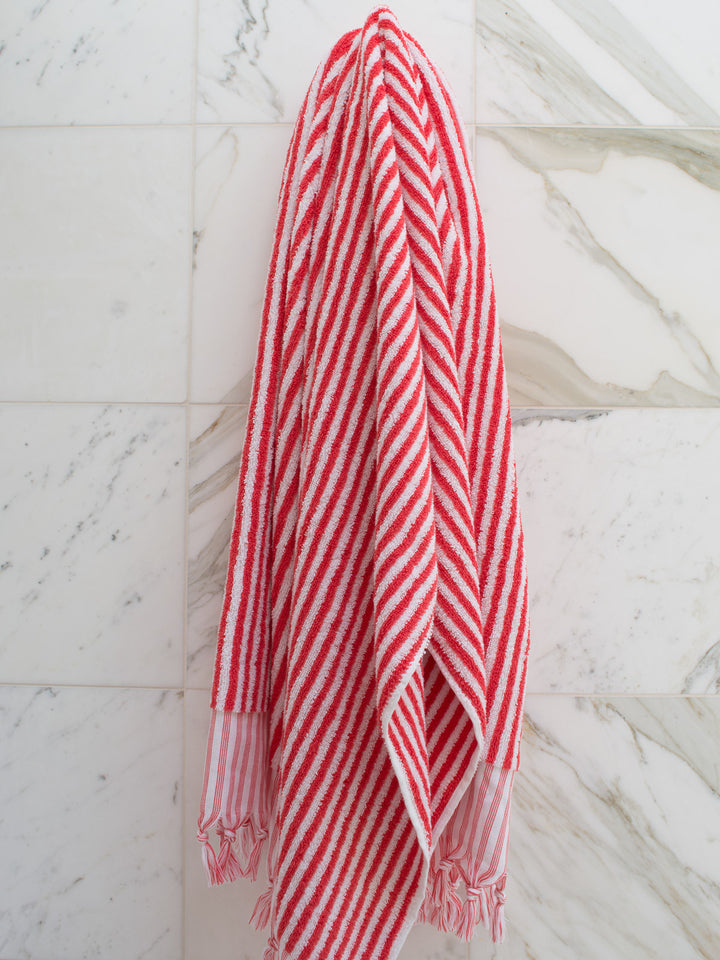 Striped Towel / Coral Red 170x90cm