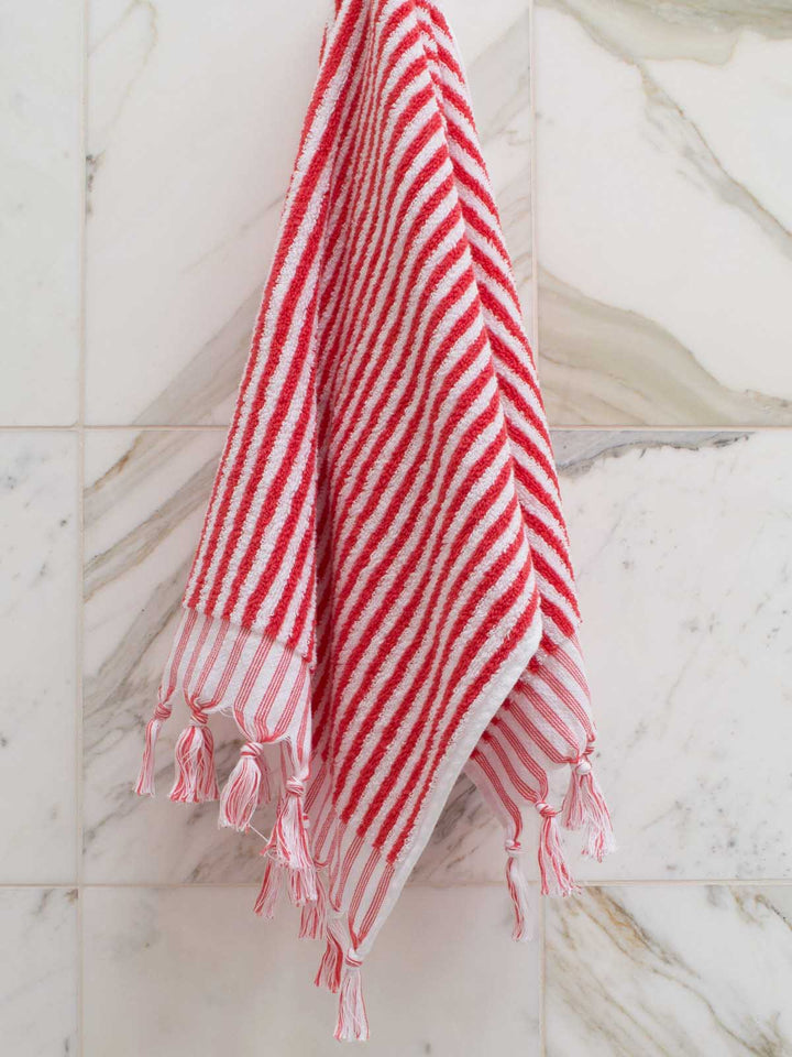 Striped Towel Coral Red / 100x45cm