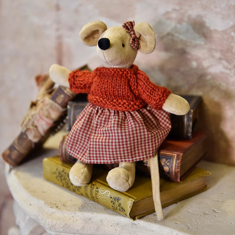 Mouse in Red Gingham Skirt and Knitted Jumper