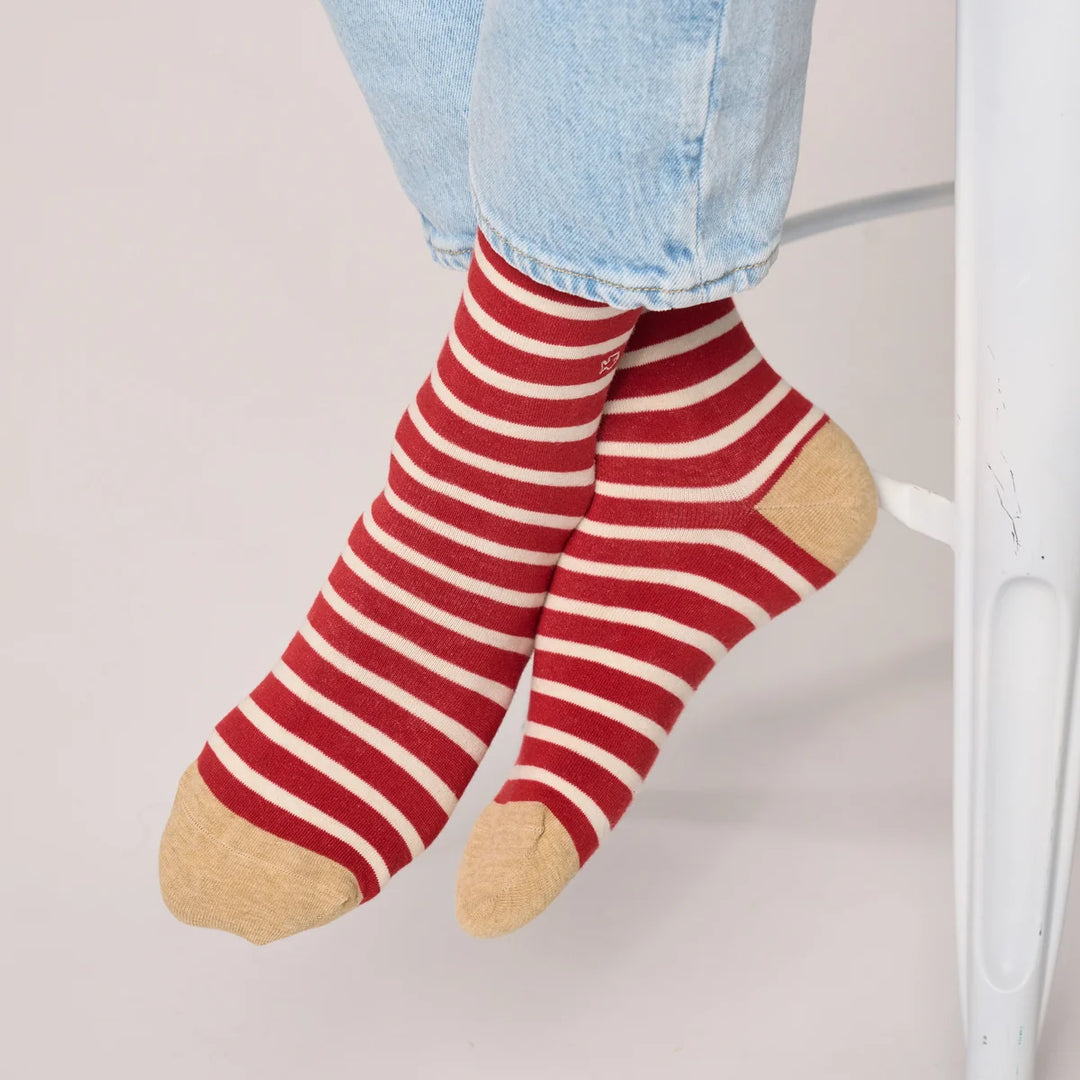 Wide Striped Socks Red, Beige Striped / 41/46