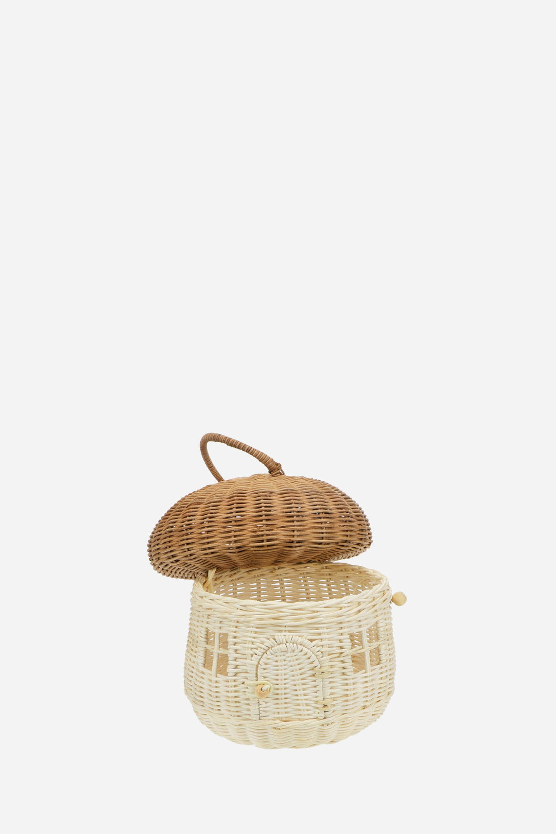 Wicker basket with a lid on a white background
