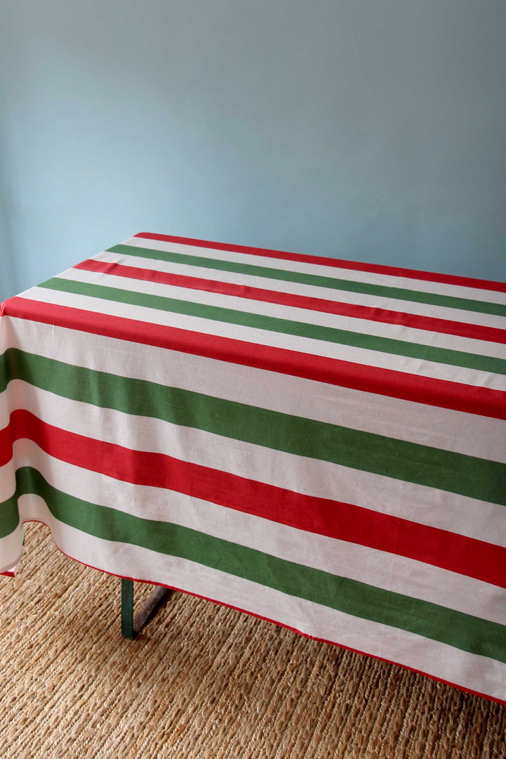Red Green and White Stripe Tablecloth