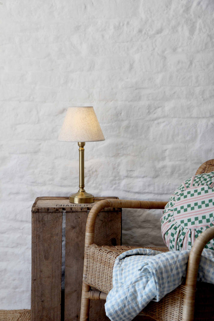 Ribbed Brass Rechargeable Table Lamp with Oatmeal Shade