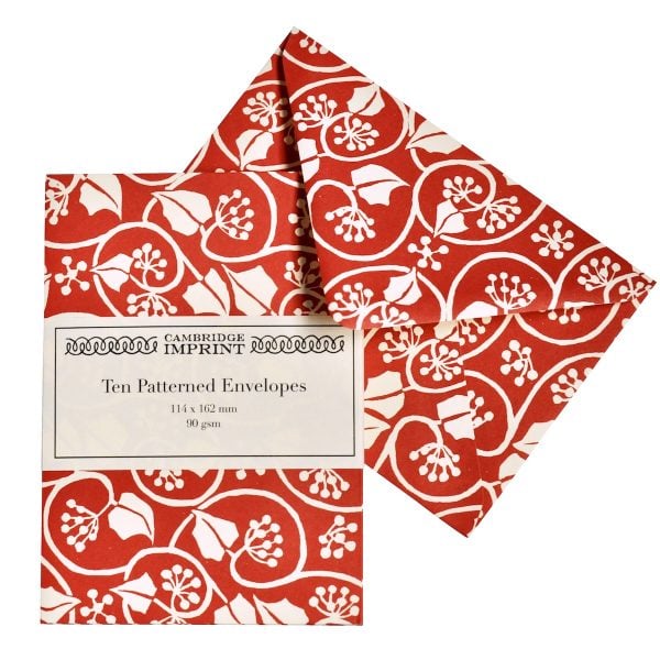 Packet of Ten Patterned Envelopes Small Ivy Stripe Red