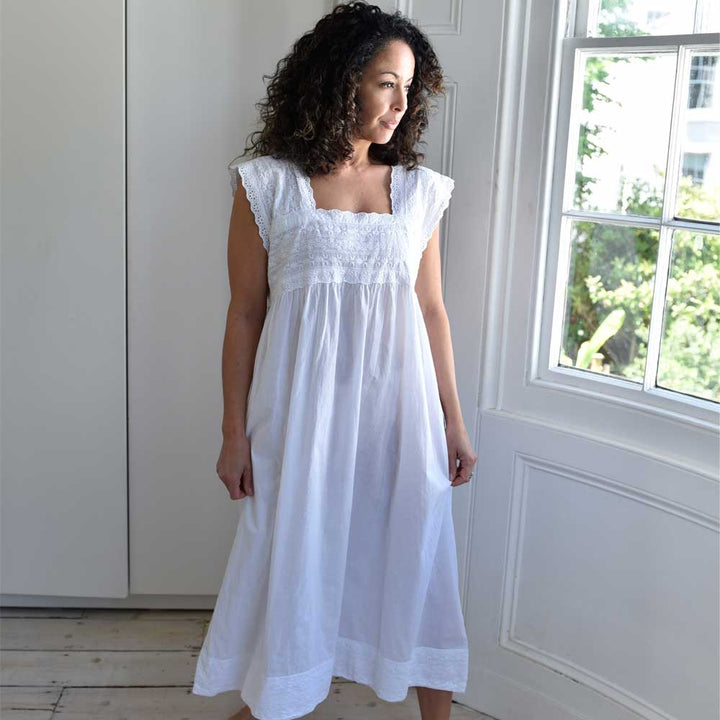 Pearl / Cap sleeved Women's Nightdress / Square neckline