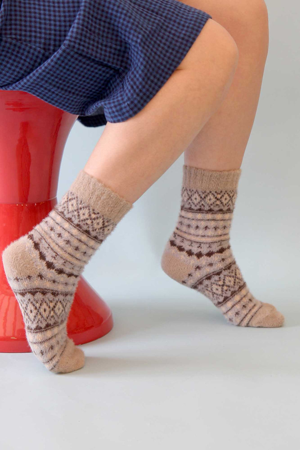 Scandi Wool Blend Socks / Grey and Pale Blue