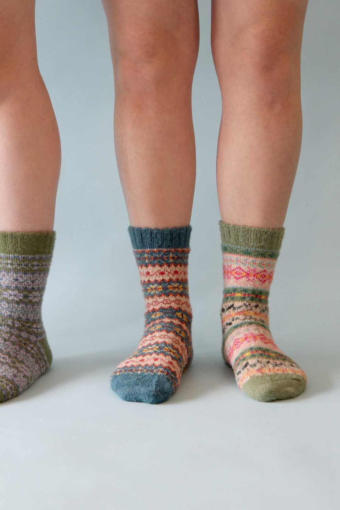 Scandi Wool Blend Socks / Teal, Fawn and Yellow