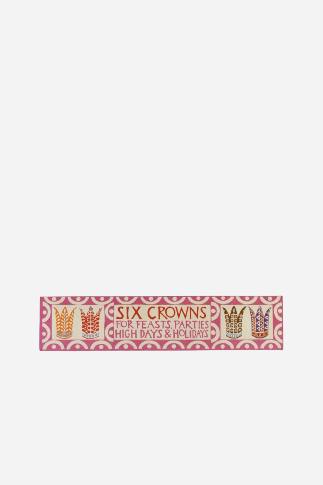 Decorative ribbon with text and crowns on a white background