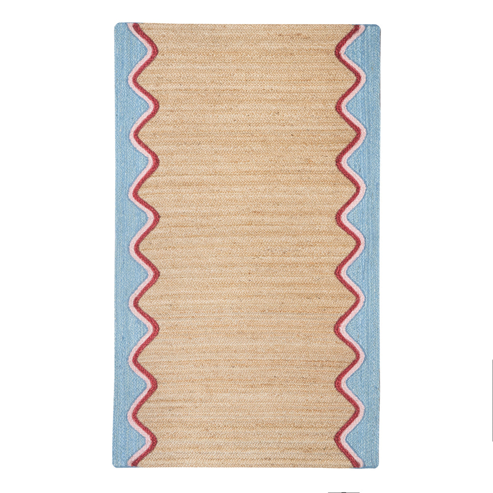 Rug with wavy border design on a white background