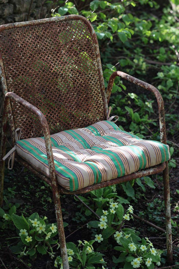 Striped Cotton Chair Pad 45x45cm / Camel Green Purple Yellow