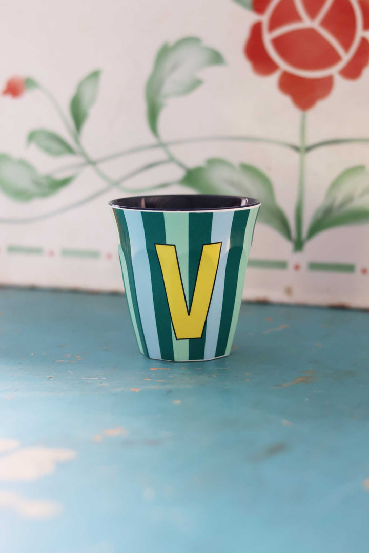 Striped Melamine Cup / Letter V