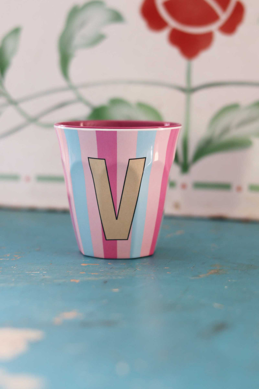 Striped Melamine Cup / Letter V