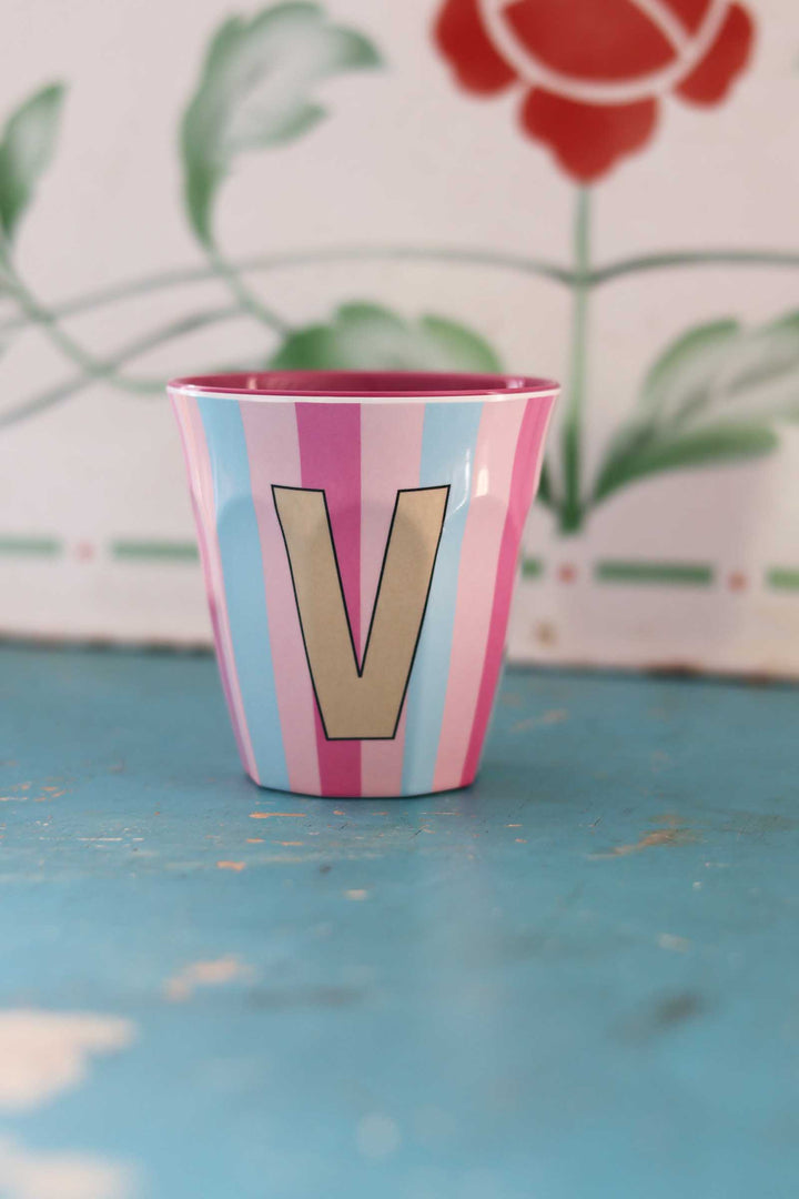 Striped Melamine Cup / Letter V
