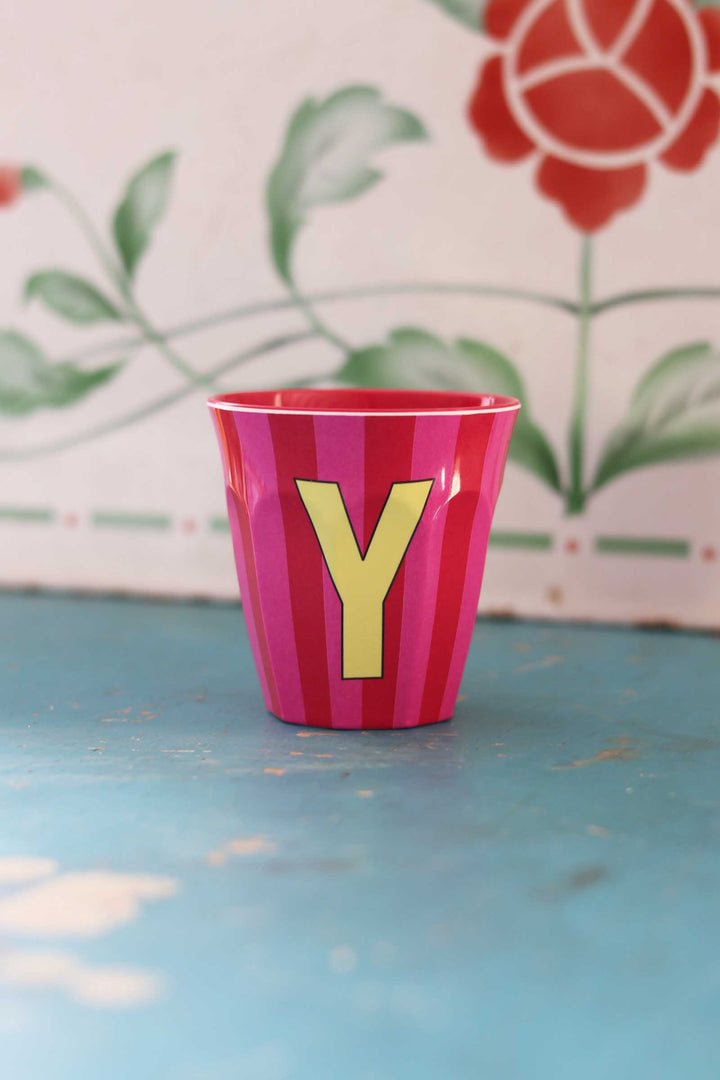 Striped Melamine Cup / Letter Y