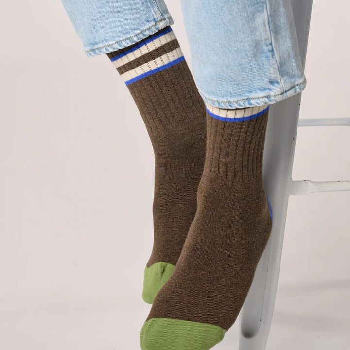 Retro Socks Brown, Ivory, Blue / 41-46
