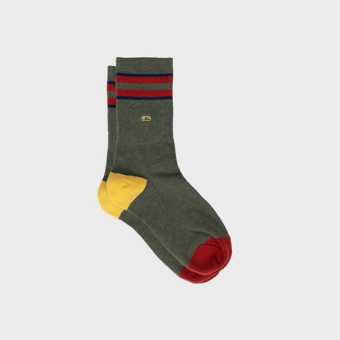 Retro Socks Khaki, Red &amp; Blue Striped / 41-46