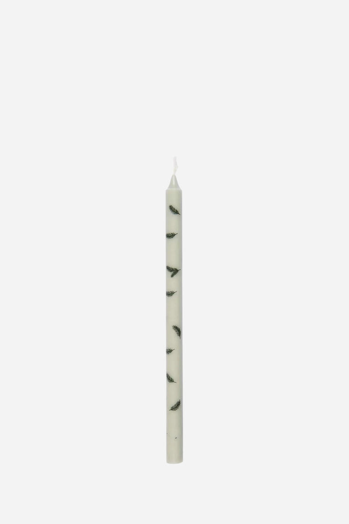 Green Taper Candle with twig pattern