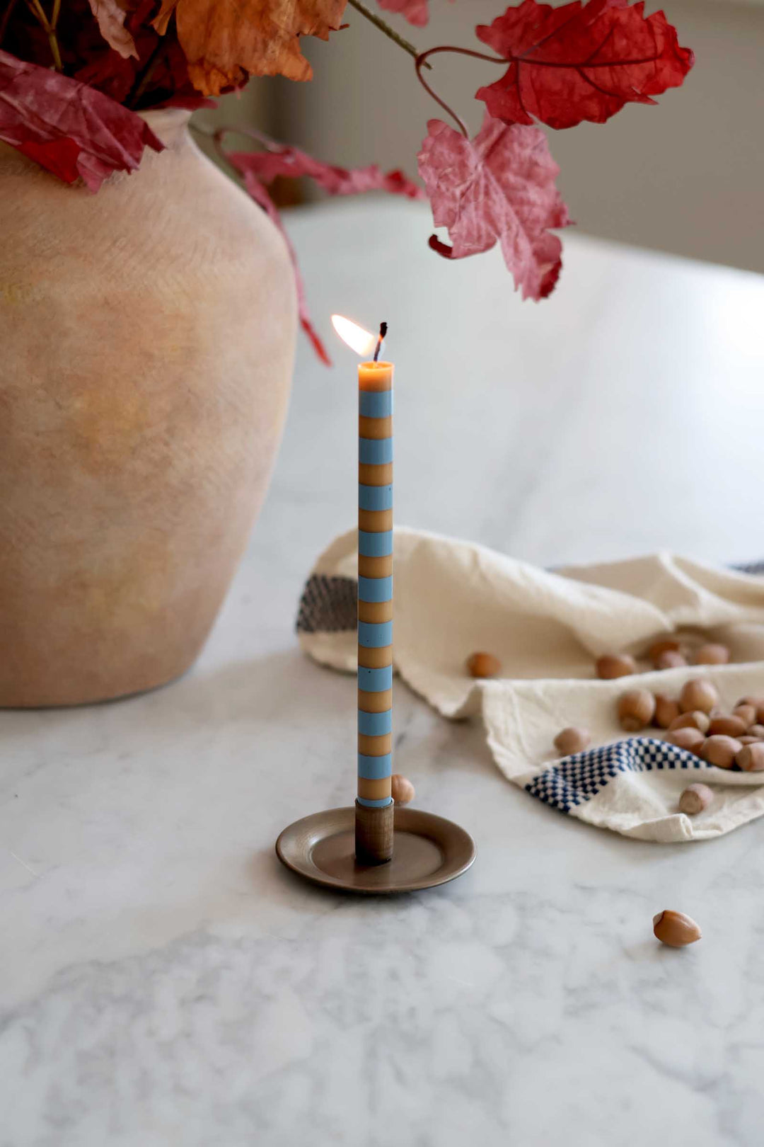 Taper Candle 1.3 Dia / Stripe Honey Dusty Blue