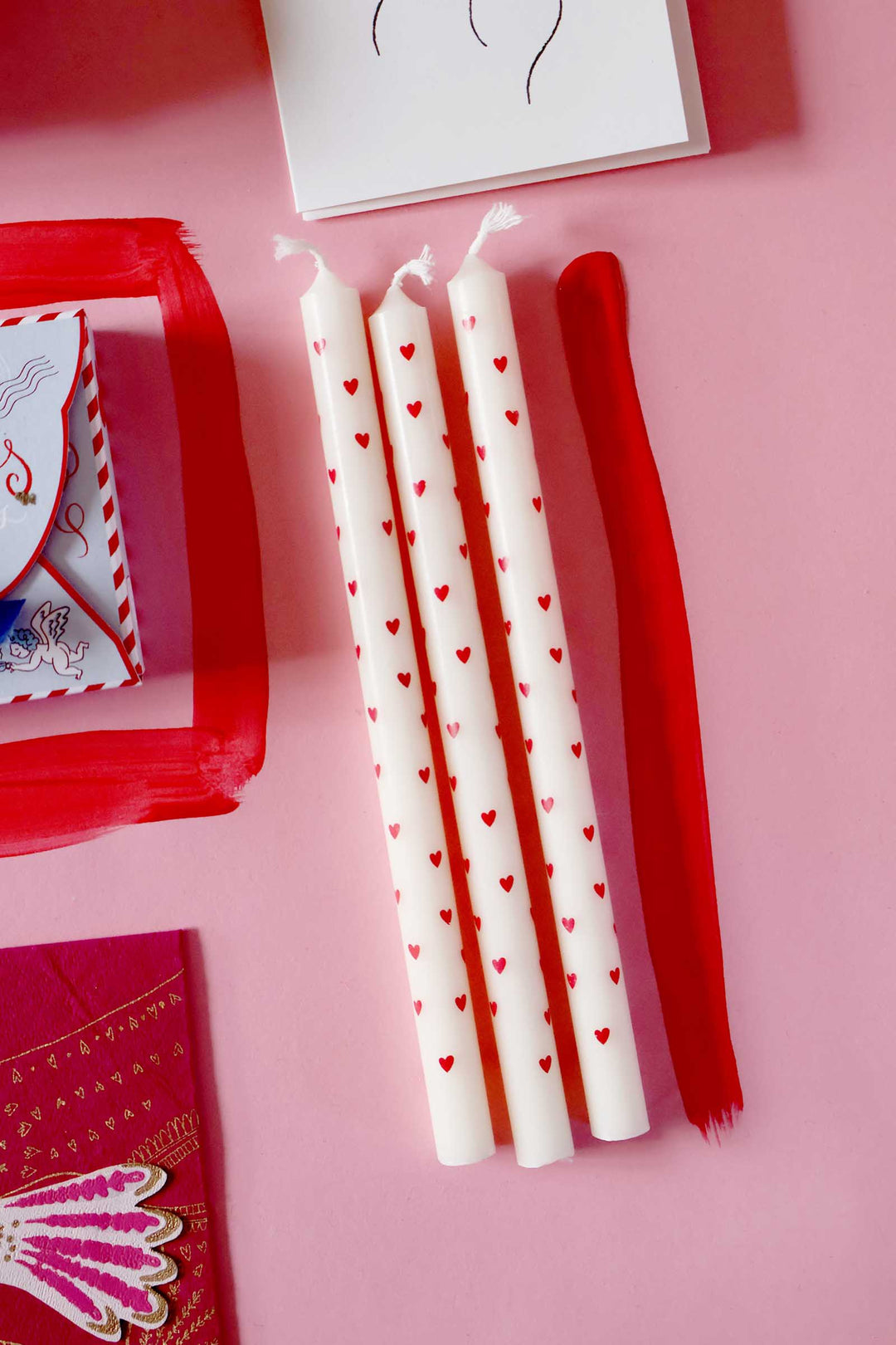 Taper Candle / Red Hearts