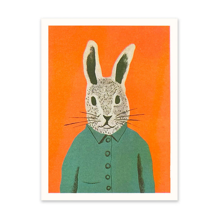 Cute Neon Rabbit Riso Print 8×6″