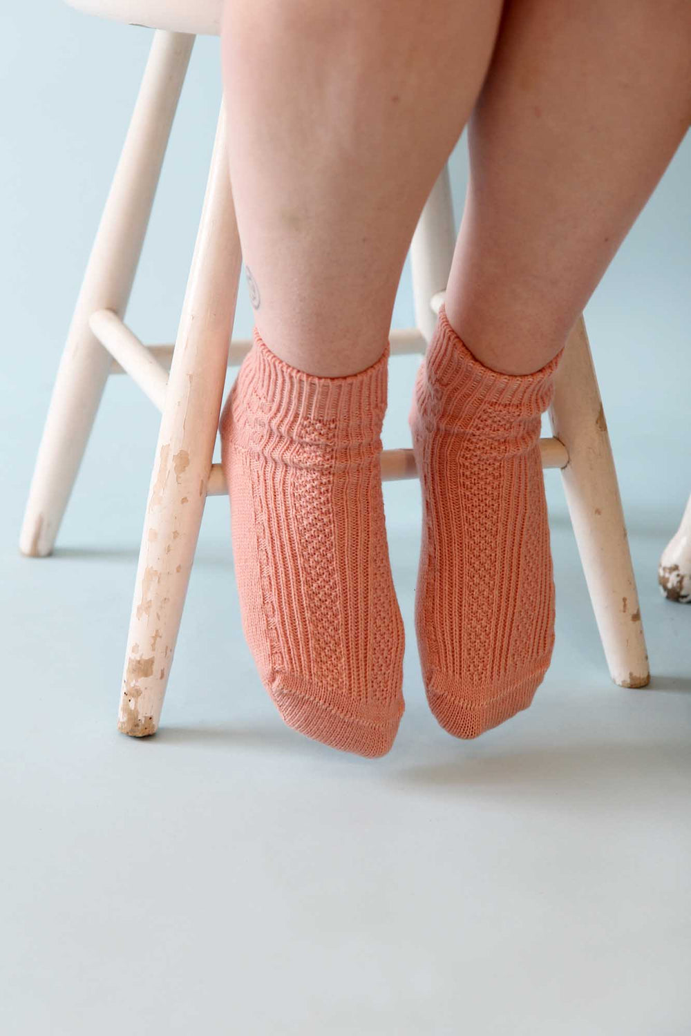 Women's Cable Ankle Socks / Pink