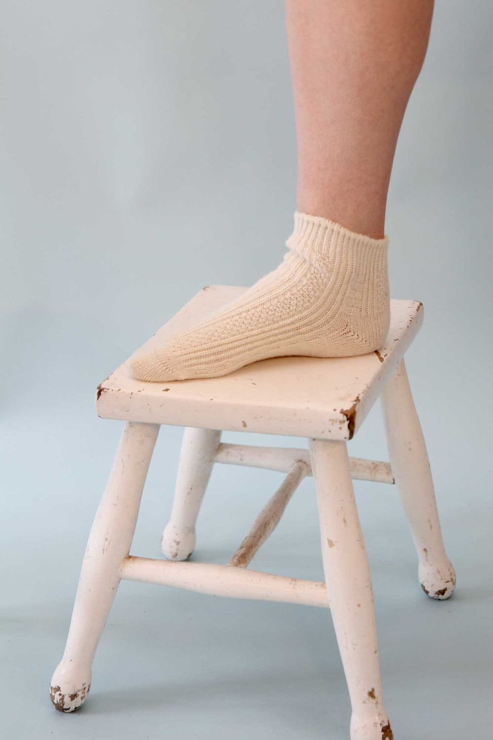 Womens Cable Ankle Socks / Ecru