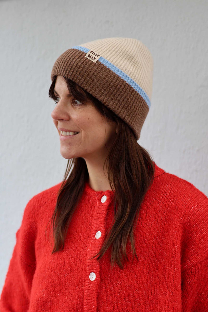 Wool Hat / Beige, Brown &amp; Light Blue