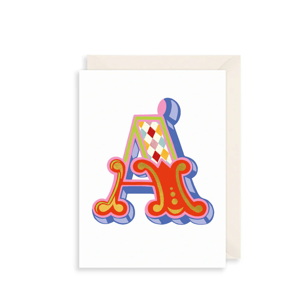 retro alphabet letter A greeting cards
