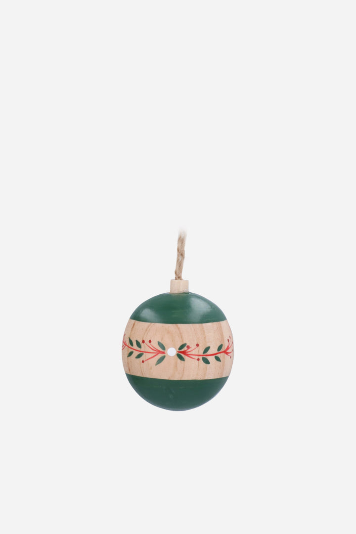 Green Wooden Ball Dec Alpine Pattern