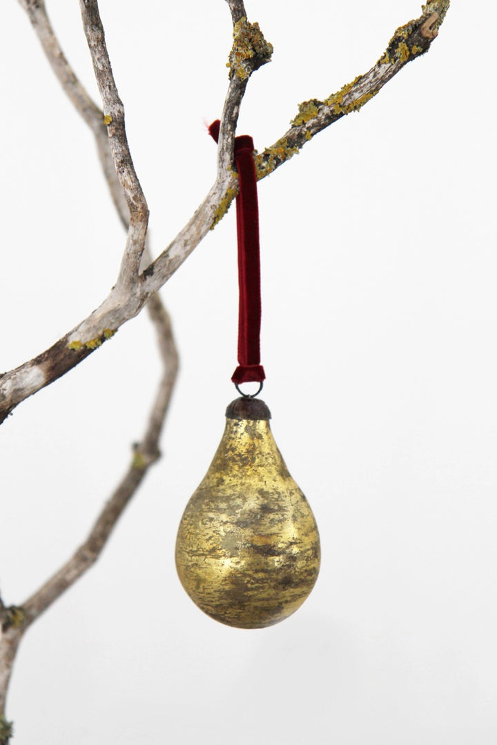 Glass Pear Decoration Antique Gold / 4x7cm