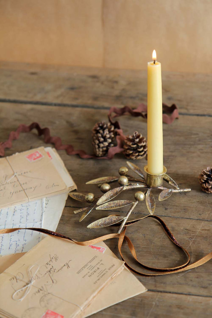 Antique Gold Sprig & Berries Candlestick