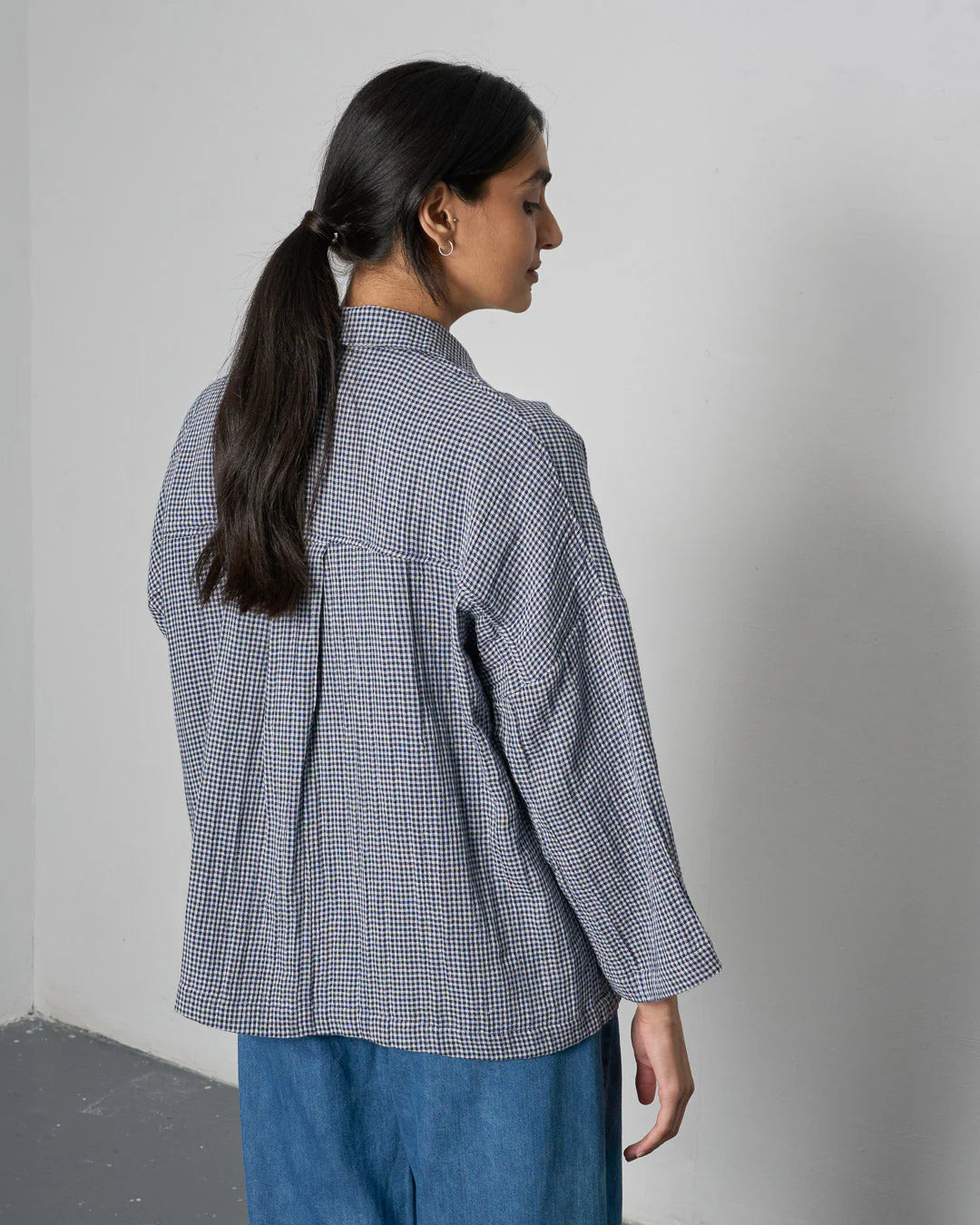Anya Relaxed Blouse / Linen Navy Little Check