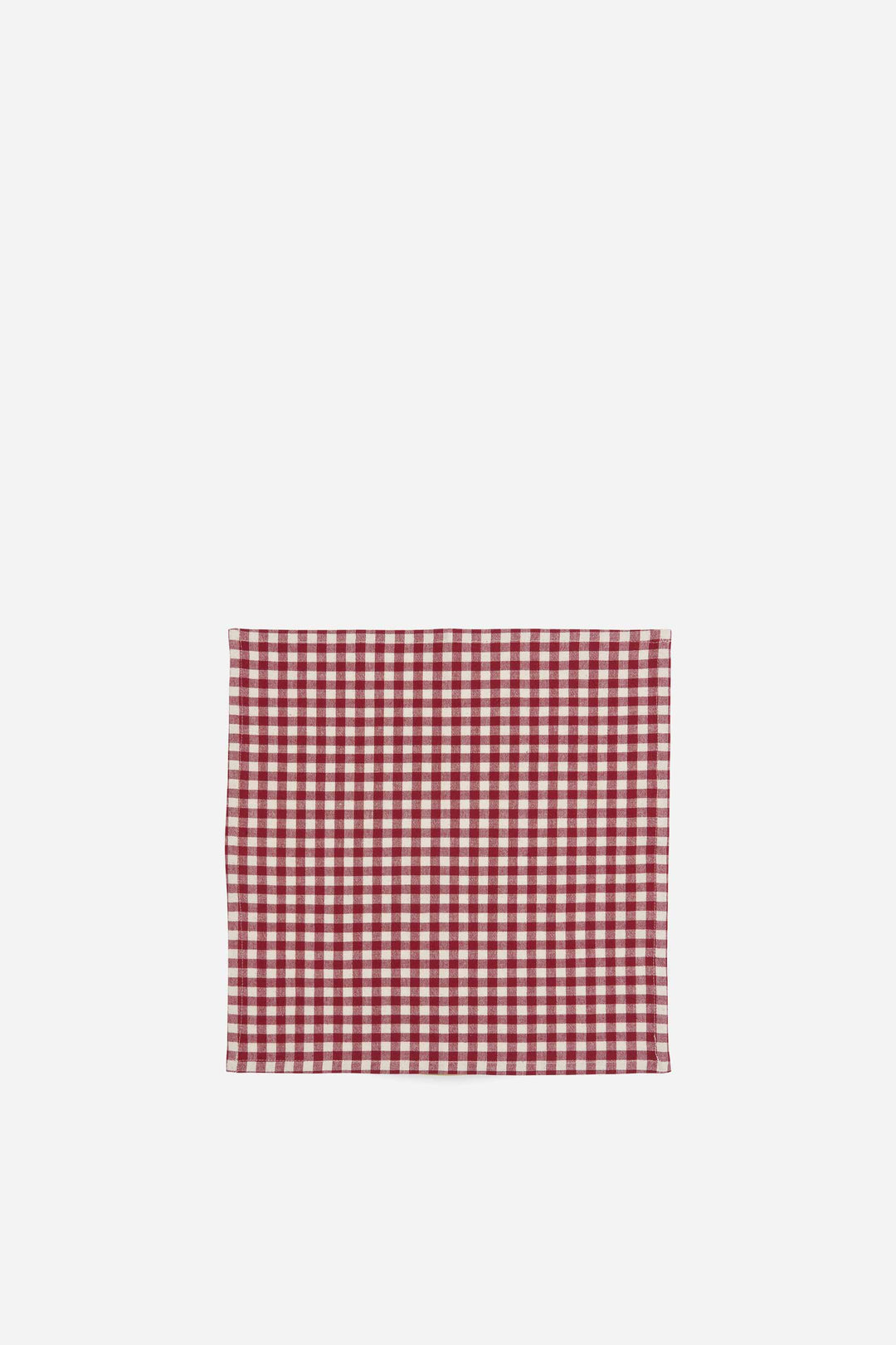Red and white checkered fabric swatch on a white background