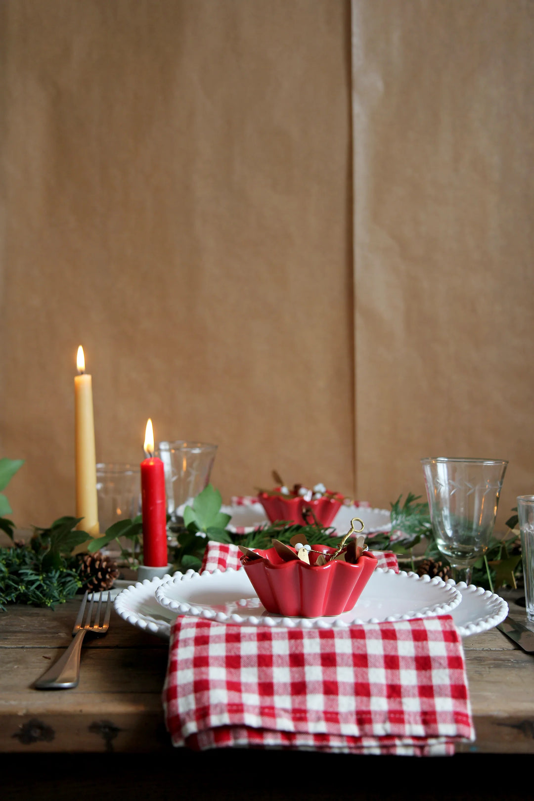 asta small red checked t-towel on christmas table